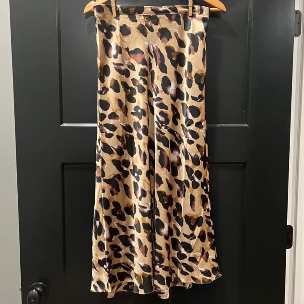 Long, silky leopard skirt
